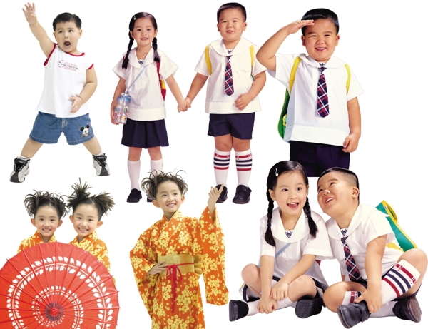 小学生中学生儿童日本女孩男孩女孩背书包童真人物孩子孩童psd分层素材