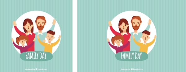 条纹背景与幸福的家庭圆形广告矢量素材