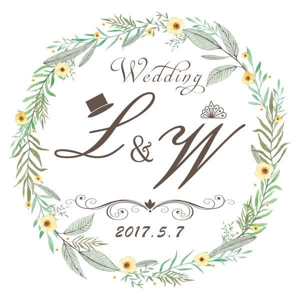 手绘花环婚礼logo