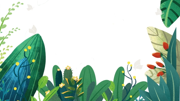 花朵与草叶子绿色主题手绘边框