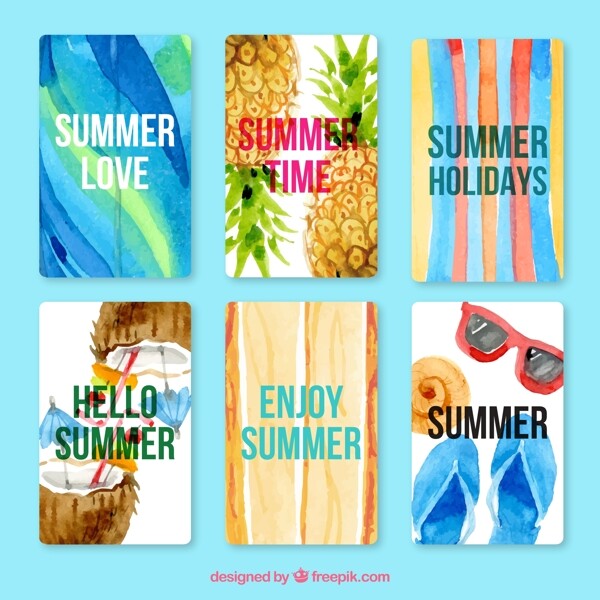 水彩漂亮的夏天卡片集