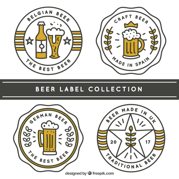 四种线性风格啤酒贴纸图标