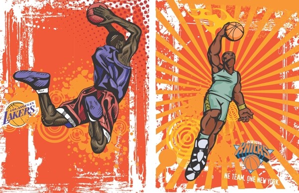 2复古篮球背景人物插画矢量材料