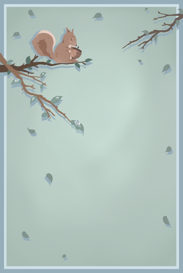 树枝上的松鼠寒露节气边框背景素材