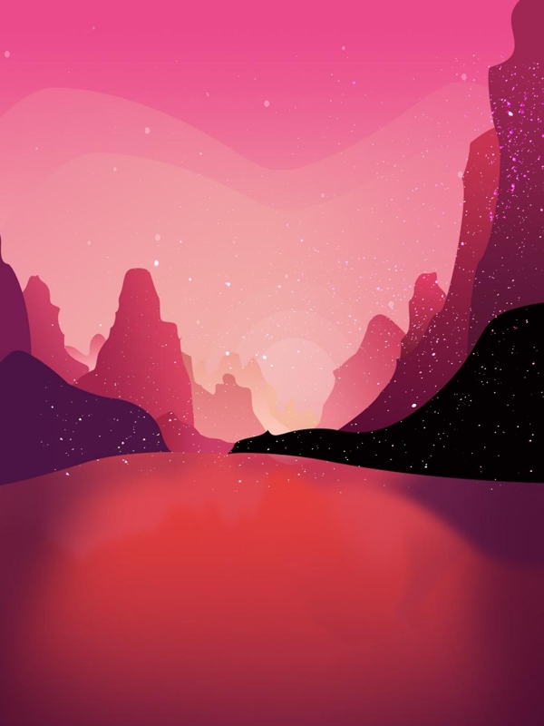 紫色手绘卡通山水风景背景