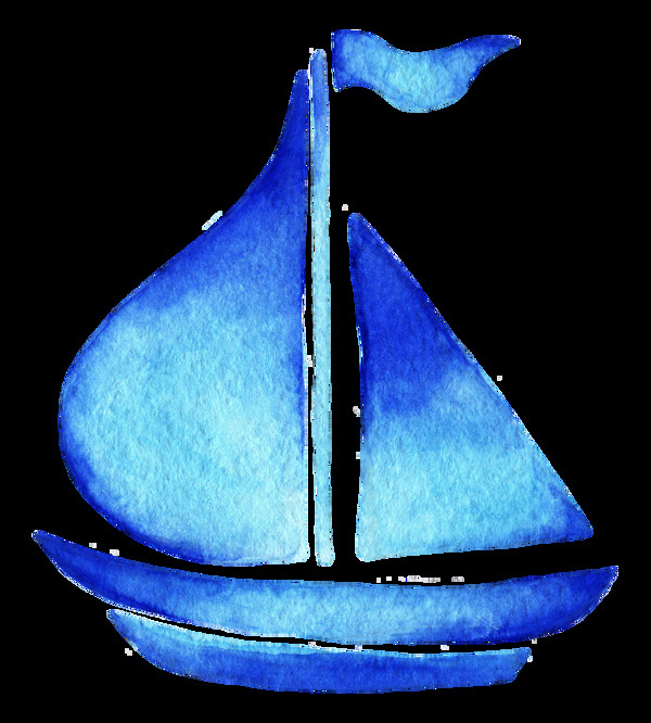 海蓝帆船卡通透明素材