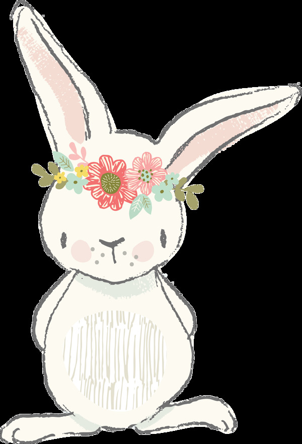 花环兔子卡通透明装饰素材