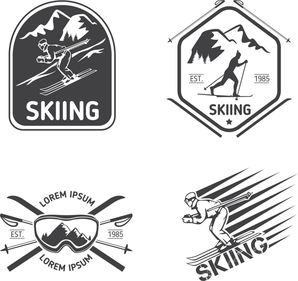 雪山滑雪标签矢量图下载
