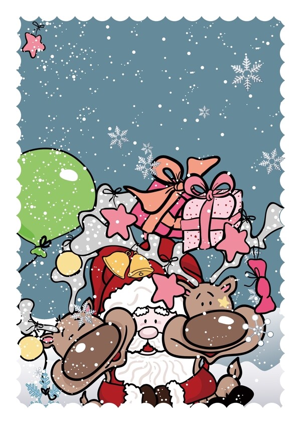 矢量卡通手绘圣诞老人驯鹿背景素材