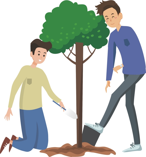 两个小男孩在种树免抠图
