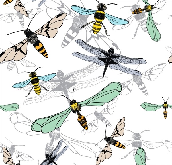 蜻蜓黄蜂底纹矢量图下载
