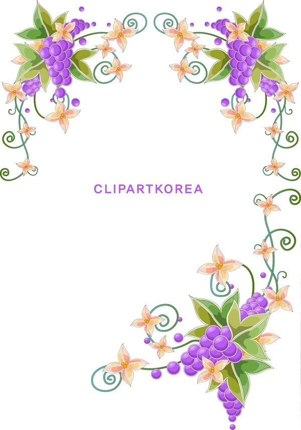 韩国的鲜花水果和蝴蝶花边矢量素材