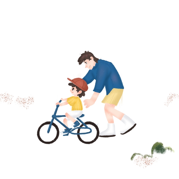 父亲教女儿学单车免抠图