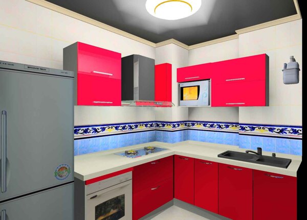 红色厨房效果图