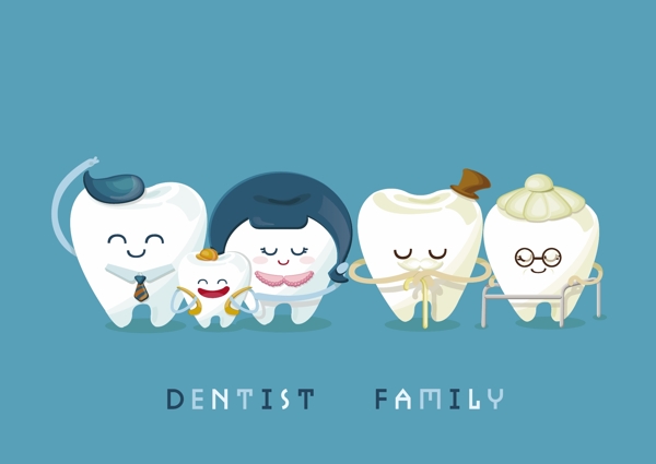可爱的动漫牙齿家庭