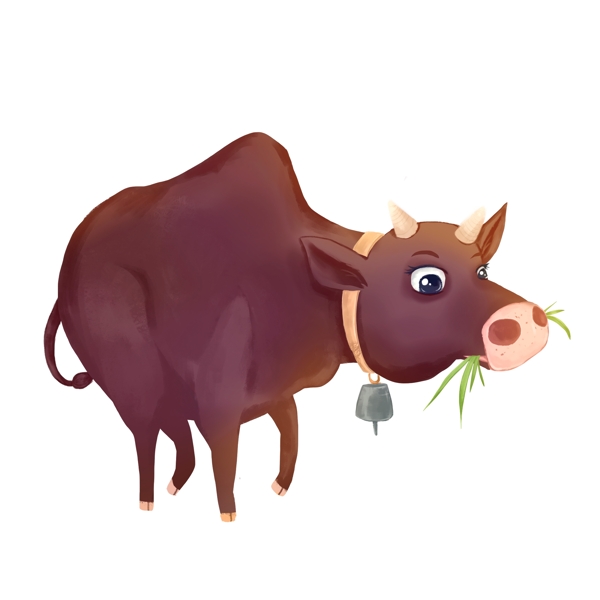 手绘吃草的一头牛可商用元素