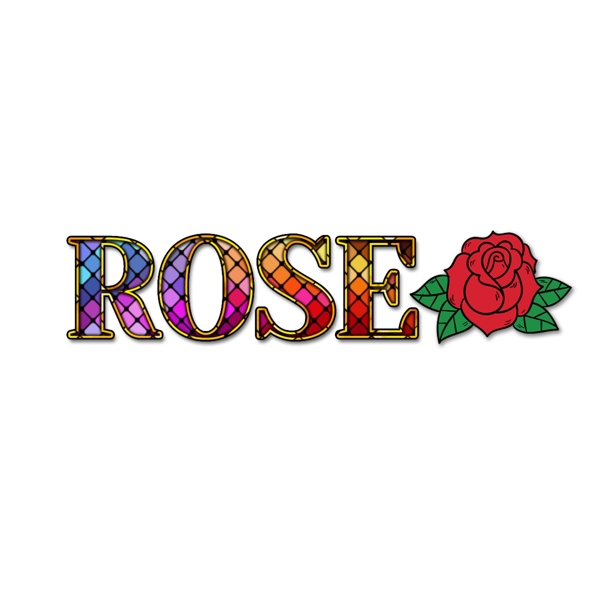 复古彩色玻璃玫瑰简单字体与红玫瑰