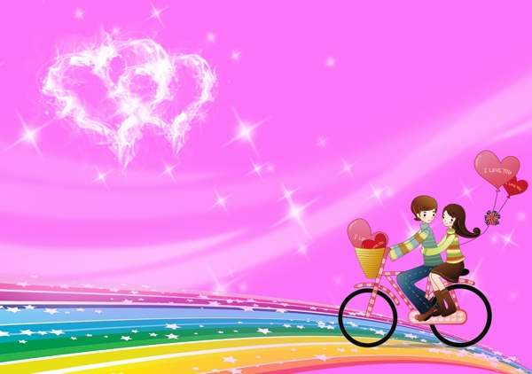卡通浪漫情侣骑单车图片