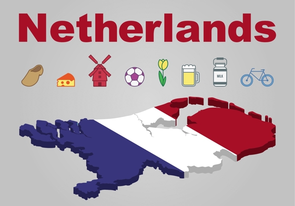 荷兰地图和图标集矢量