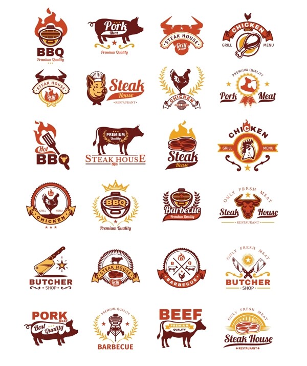 卡通烤架和烧烤徽章贴标