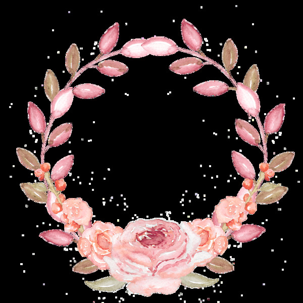 粉色文雅圆形手绘花环装饰元素
