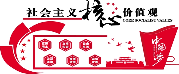 微立体党建红色社会主义核心价值观文化墙