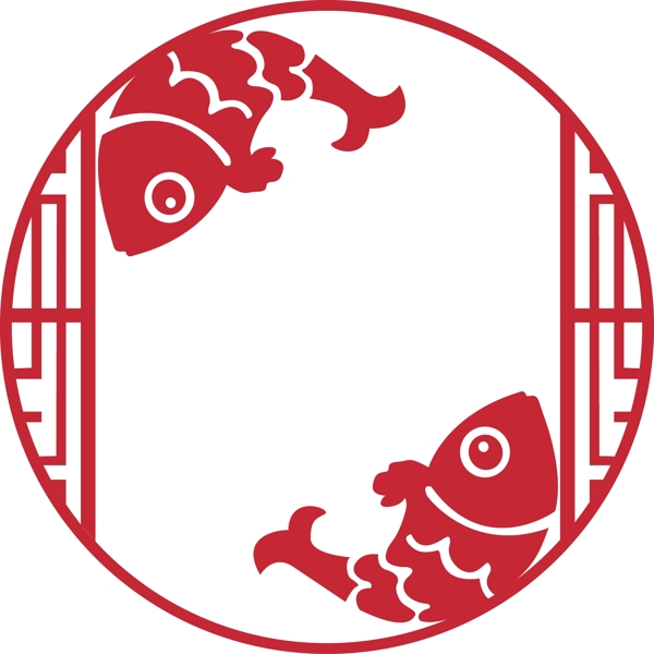 中国风边框鱼中国红线条装饰可商用元素