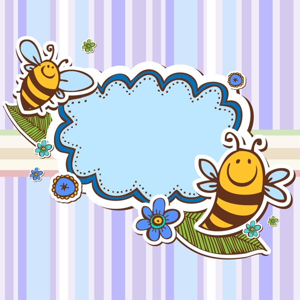 创意蜜蜂剪贴语言框矢量素材