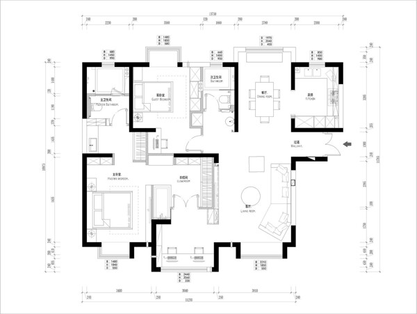 家装室内设计三室两厅户型平面图