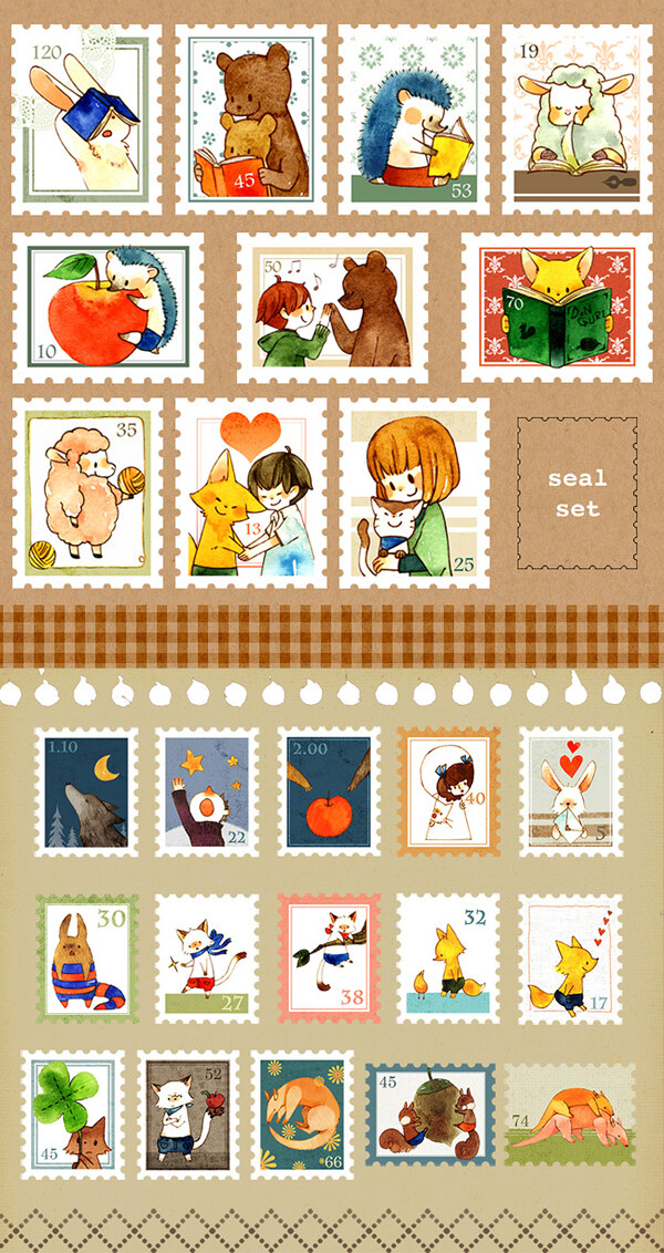 卡通动物邮票图片