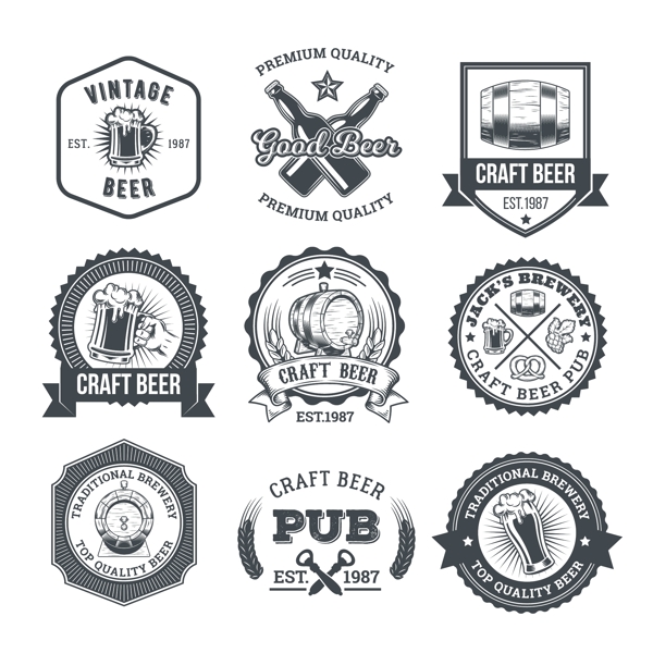 九个复古啤酒商标标志