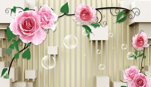 玫瑰花藤3D背景墙图片