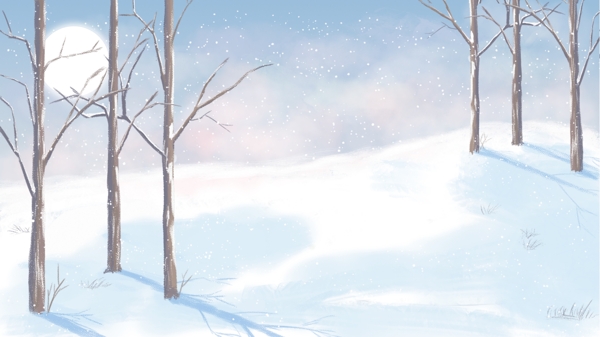 蓝色冬季雪地树林背景设计