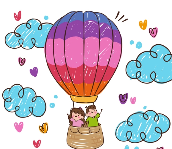 手绘情侣热气球