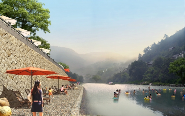 河边游泳景观环境设计图片