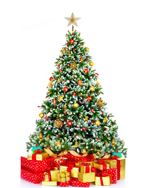 时尚漂亮的圣诞树与礼物包图片