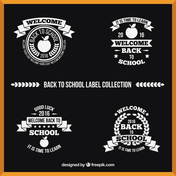 收集的标签在黑色和白色的回学校