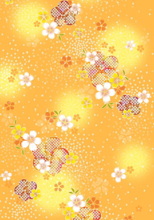 橙色七彩花底纹花纹素材