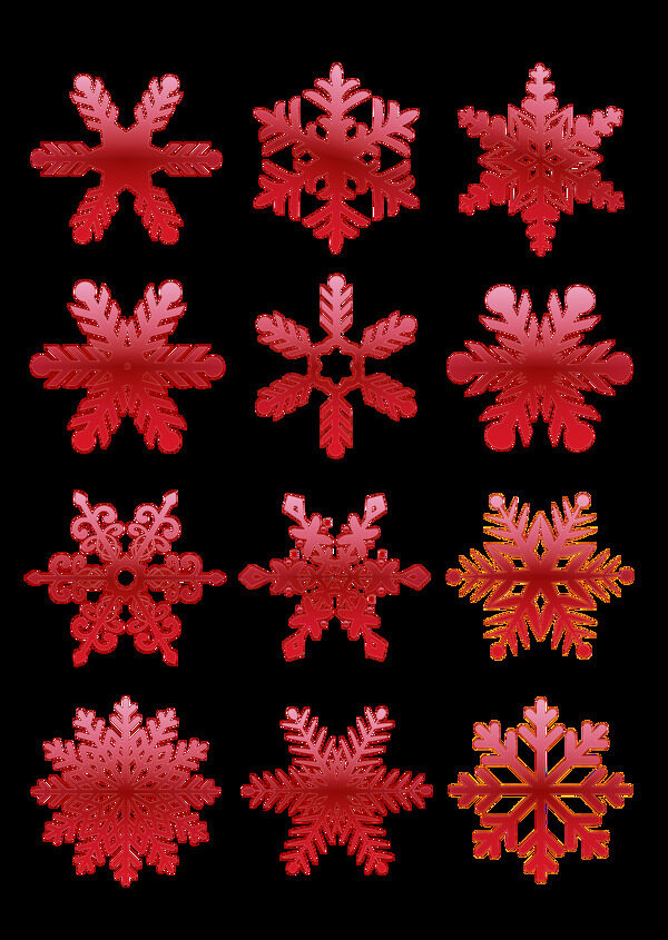 复古红色立体质感矢量雪花元素