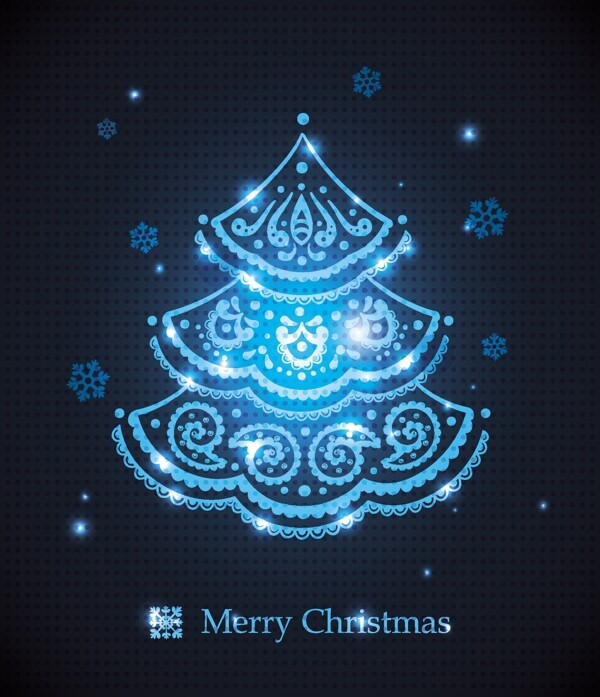 圣诞节花纹蓝色贺卡矢量素材
