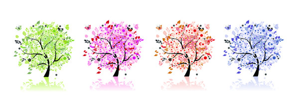 四棵不同颜色的树装饰画