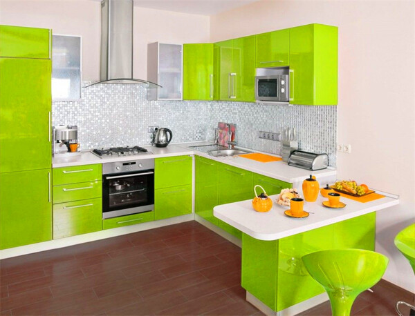 简约家装风格小厨房绿色橱柜装修效果图