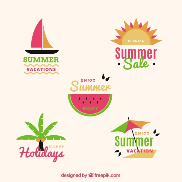 五个夏季假期促销贴纸图标