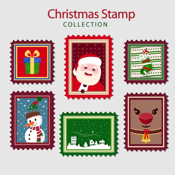 彩色卡通的圣诞节邮票标签