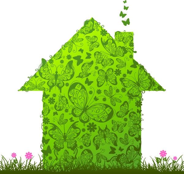 绿色房子和箱子矢量素材图片