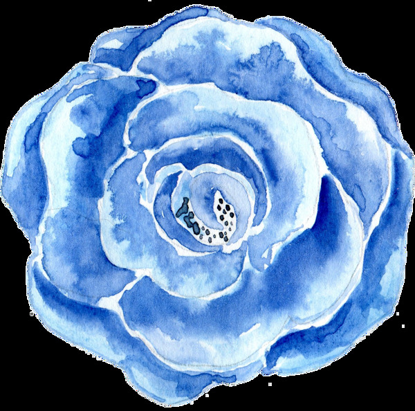 蓝色渐变水彩花卉透明素材
