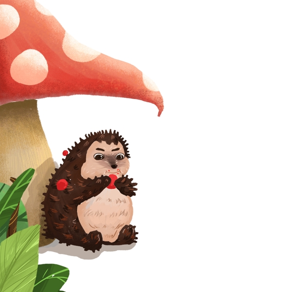红色蘑菇和动物免抠图