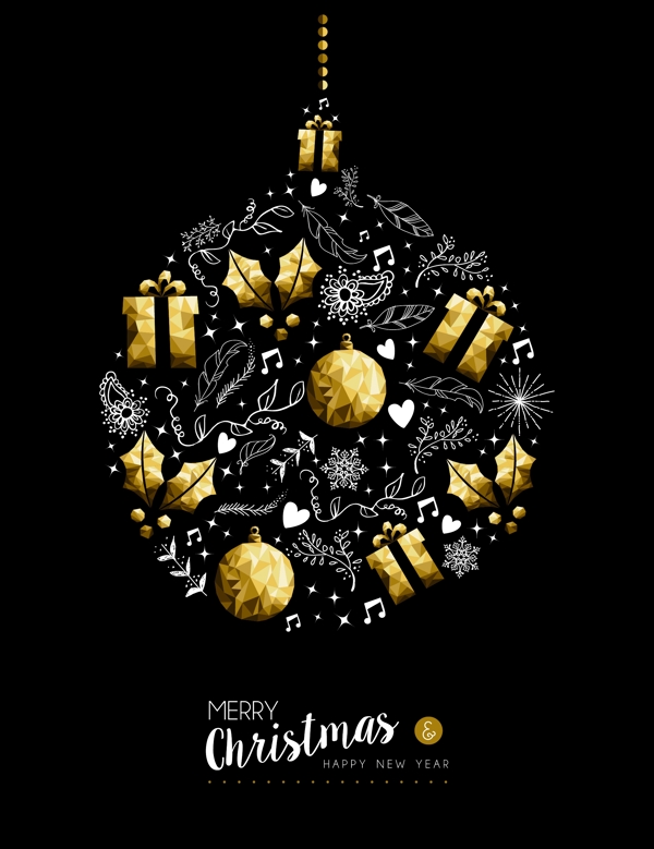 圣诞铃铛金色新年装饰雪花铃铛矢量素材