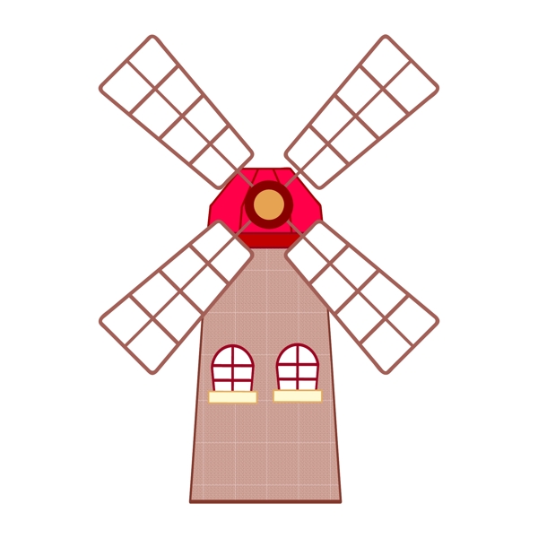 方格的风车建筑插画