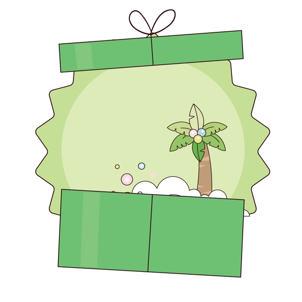 矢量卡通扁平化绿色打开的礼盒边框